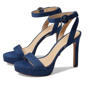 Veronica Beard Blue Cream Stiletto Heels with Ankle Strap